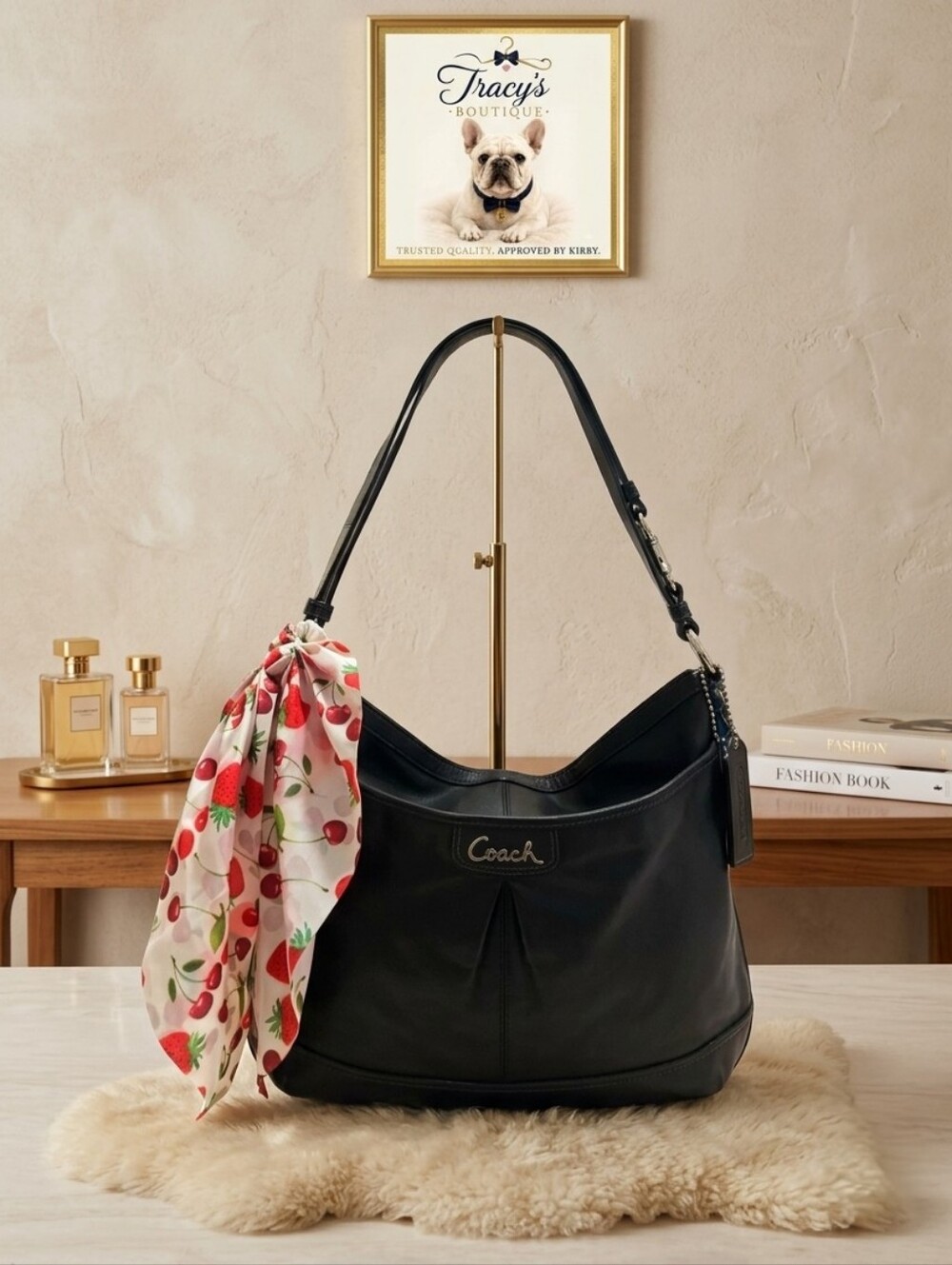 Coach Park F19726 Black Leather Hobo Duffle Shoulder Bag
